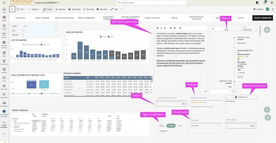 accoCOMMENT — comment gắn ngữ cảnh báo cáo, writeback vào database riêng