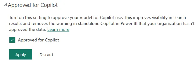 Thiết lập "Approved for Copilot" trên semantic model