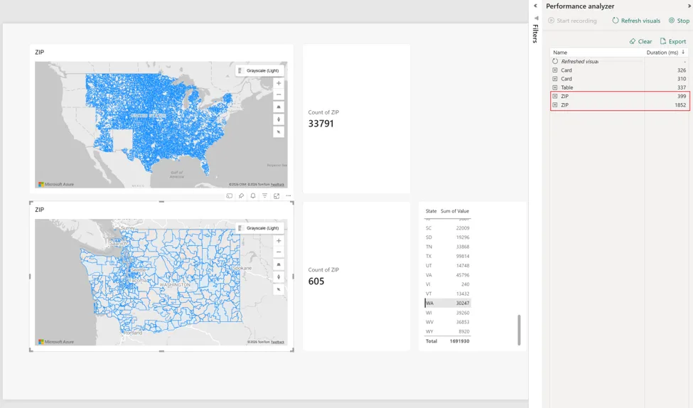 Hiệu năng reference layer Azure Maps cải thiện, render nhanh hơn trong Performance analyzer