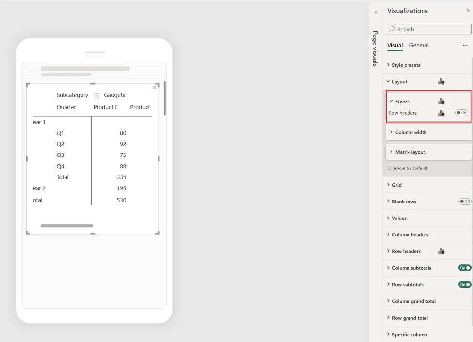 Đặt trạng thái freeze header dòng cho layout mobile
