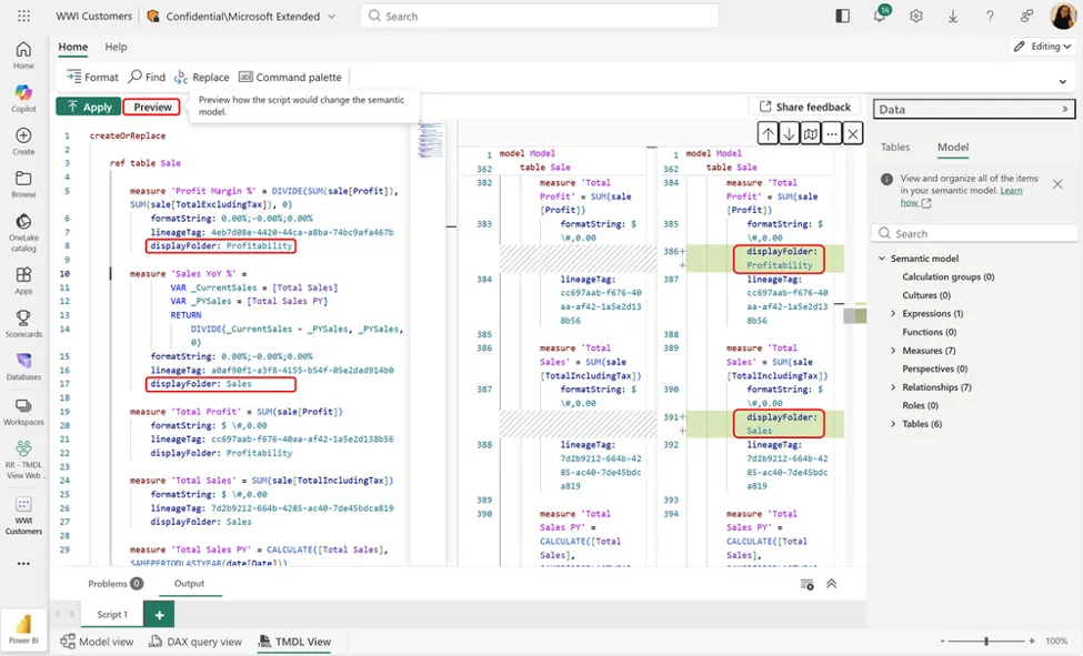 Mô tả measure hiển thị trong DAX Query View qua comment triple-slash