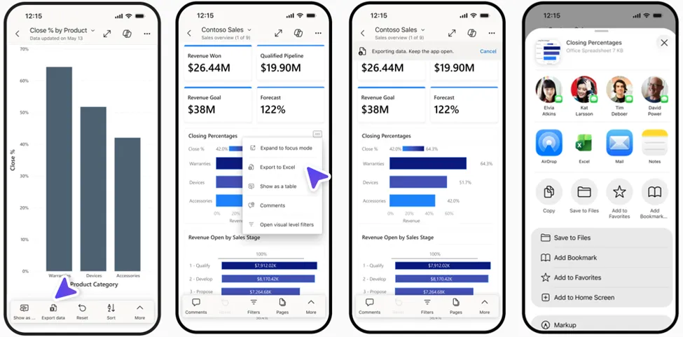 Export dữ liệu từ visual ra Excel trong app Power BI Mobile