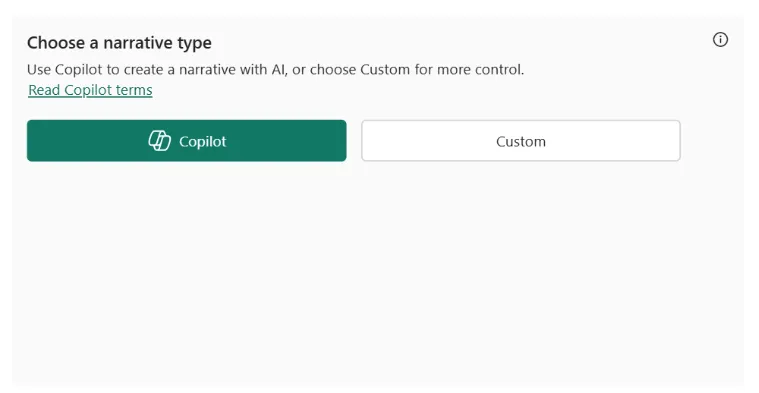 Narrative visual — chọn chế độ Copilot hoặc Custom