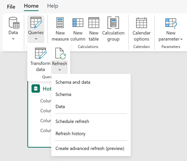 Tuỳ chọn refresh model mới trong Model view của Power BI Service