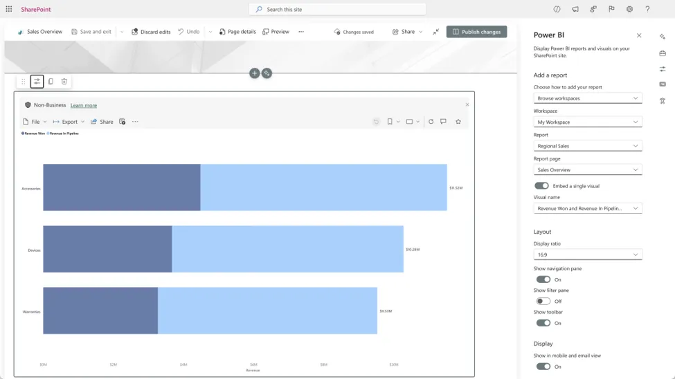 Nhúng một visual Power BI với trải nghiệm SharePoint Online mới