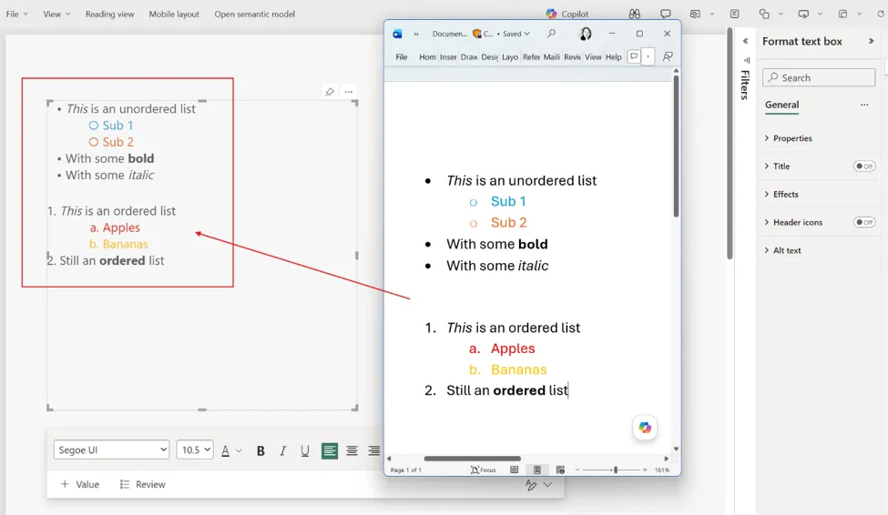 Danh sách bullet/đánh số trong text box nay dán và hiển thị đúng