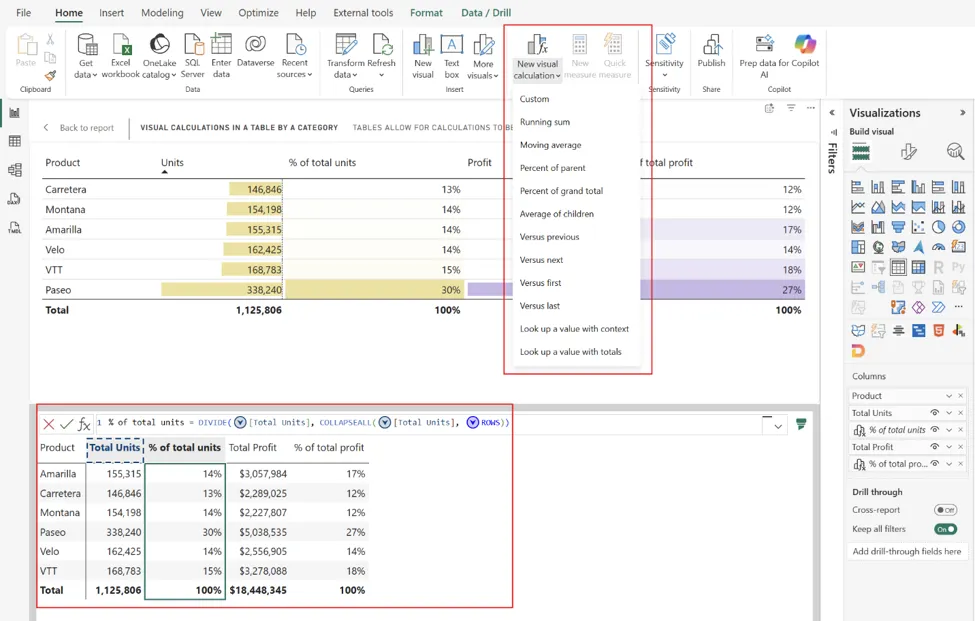 Tạo visual calculation mới từ ribbon hoặc menu ngữ cảnh