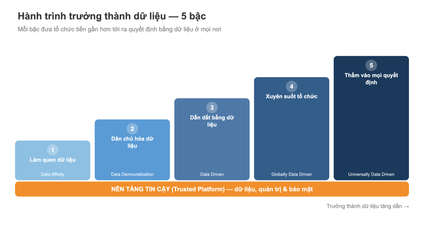 Hành trình trưởng thành dữ liệu 5 bậc từ Data Affinity đến Universally Data Driven trên nền tảng tin cậy